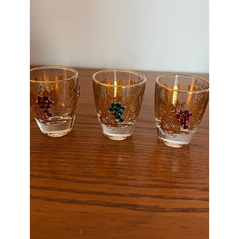 Vintage MCM Innsbruck Shot Glasses - 22k Gold Filigree/Raised Grapes - Set of 6
